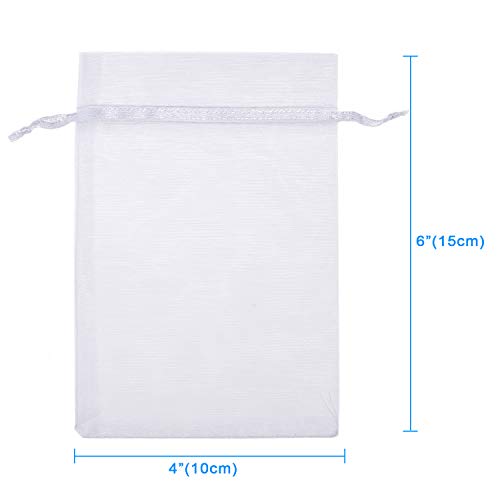 100 Pieces 4x6 (10x15cm) White Sheer Organza Bags for Wedding Favor With Drawstring, Premium Jewelry Pouches Party for Festival Gift ,Candy , Fruit Protection