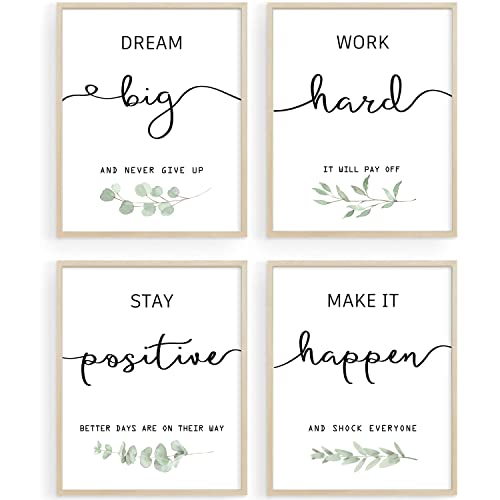 Inspirational Wall Art Office Decor, Motivational UNFRAMED Prints for Bedroom | Living Room | Classroom, Black and White Daily Positive Affirmations Poster for Women Men Kids, Set of 4, 8&#x22;x10&#x22;