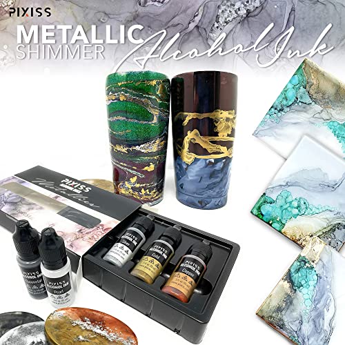 5 Pieces Alcohol Ink Set, Gold Alcohol Ink, Silver, Gunmetal, Copper, Pearl, Alcohol Ink Metallic Mixatives with Extreme Shimmer for Alcohol Ink Paper, Large 0.5 Ounce Inks