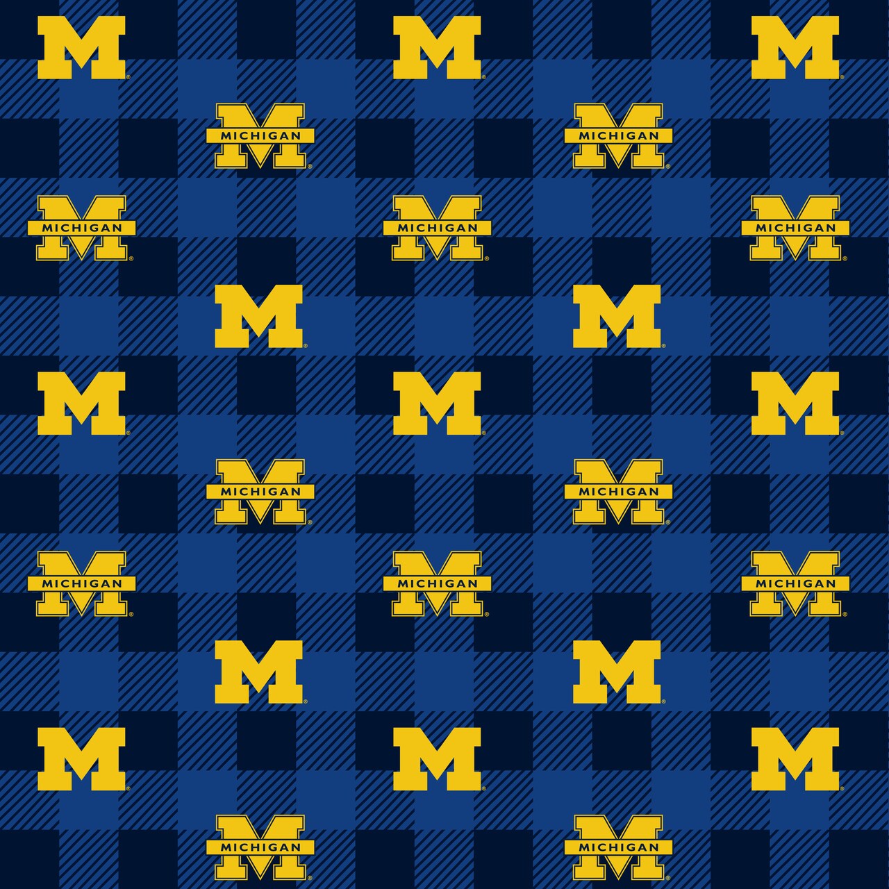 Sykel Enterprises-University of Michigan Fleece Fabric-Michigan Wolverines Buffalo Plaid Fleece Blanket Fabric-Sold by the yard