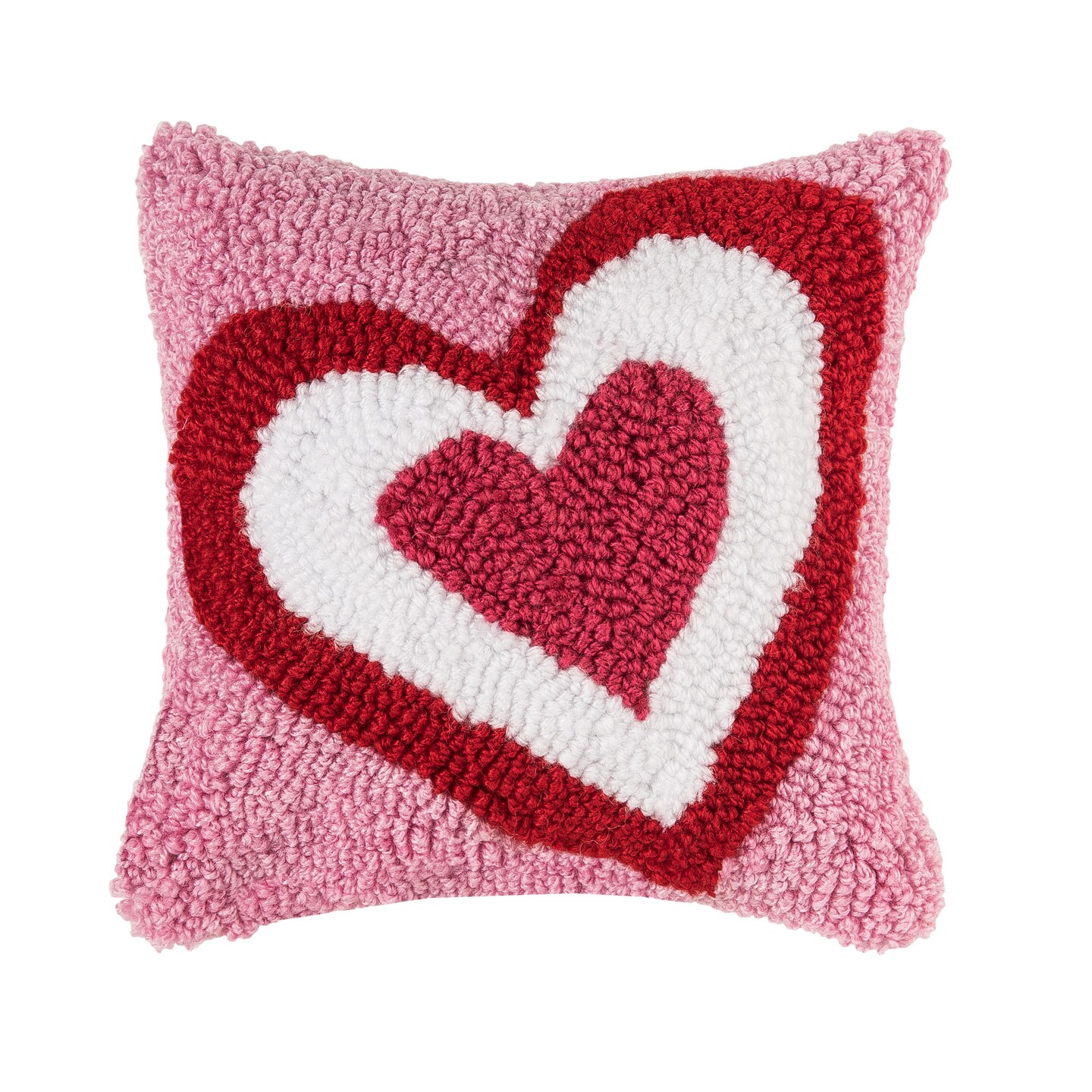 Triple Heart Valentine's Day Hooked Mini Accent Pillow 8" x 8"