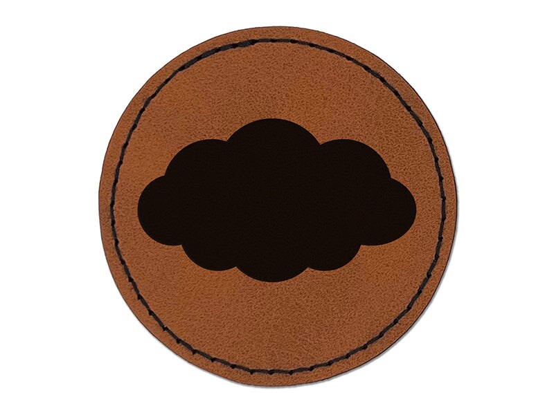 Cloud Solid Round Iron-On Engraved Faux Leather Patch Applique - 2.5&#x22;