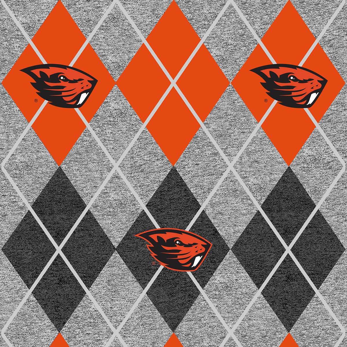 Sykel Enterprises-Oregon State University Fleece Fabric-Oregon State Beavers Heather Argyle Fleece Blanket Fabric-Sold by the yard