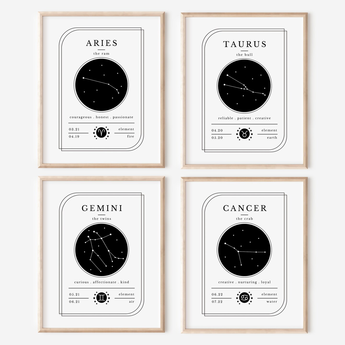 Choose Your Zodiac Sign | Unframed Horoscope Art Prints | Black