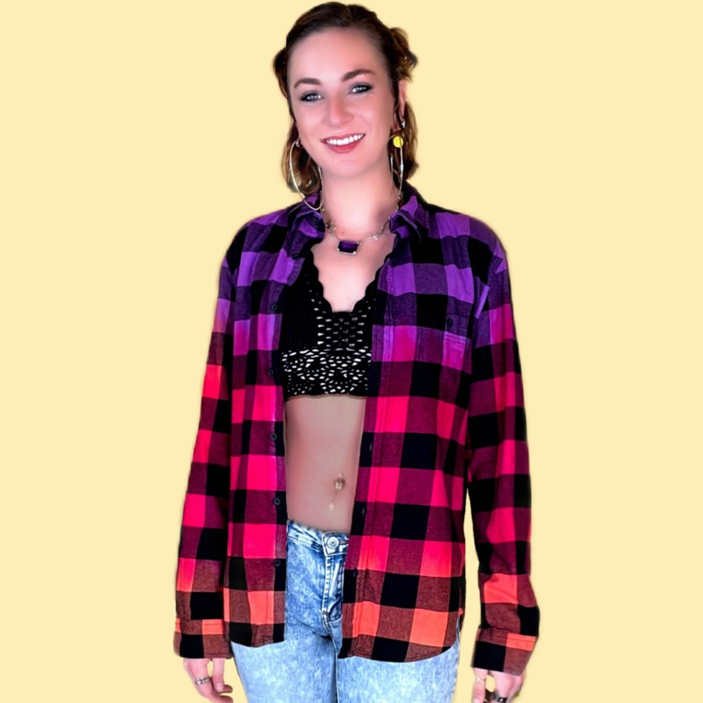 orange and purple flannel shirt