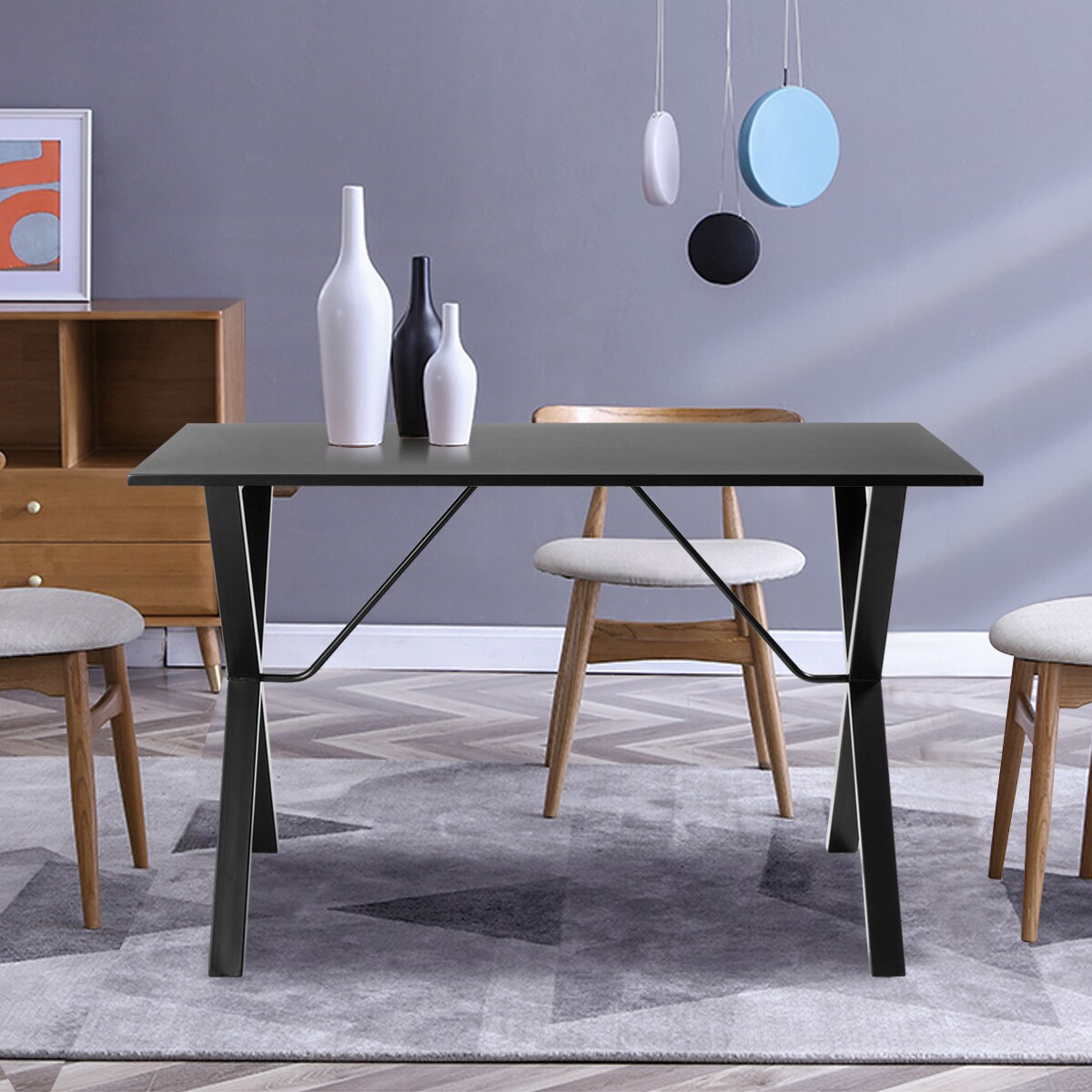 Costway Computer Desk Study Workstation Office Writing Desk w/ Bamboo Top & Metal Frame