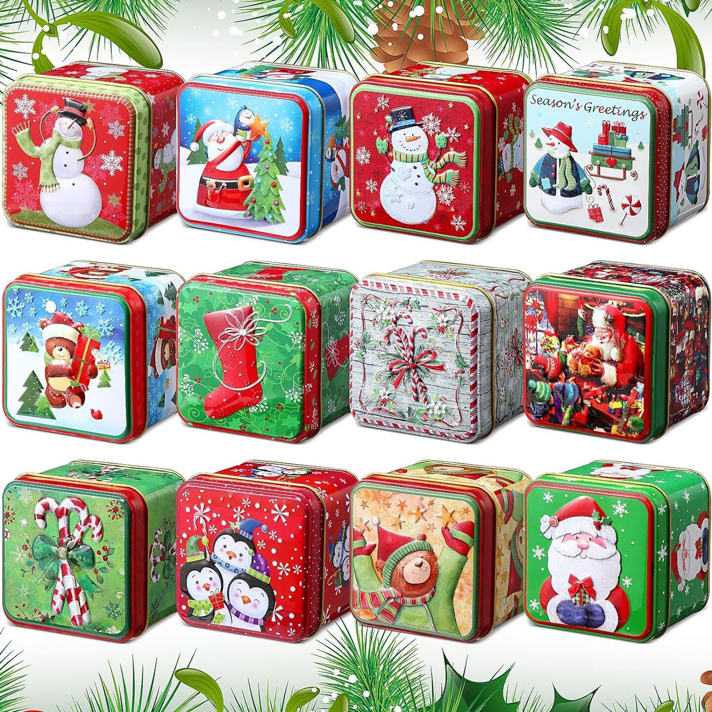 2.95x2.95x2.56 Inches Christmas Mini Metal Candy Box 24 pcs