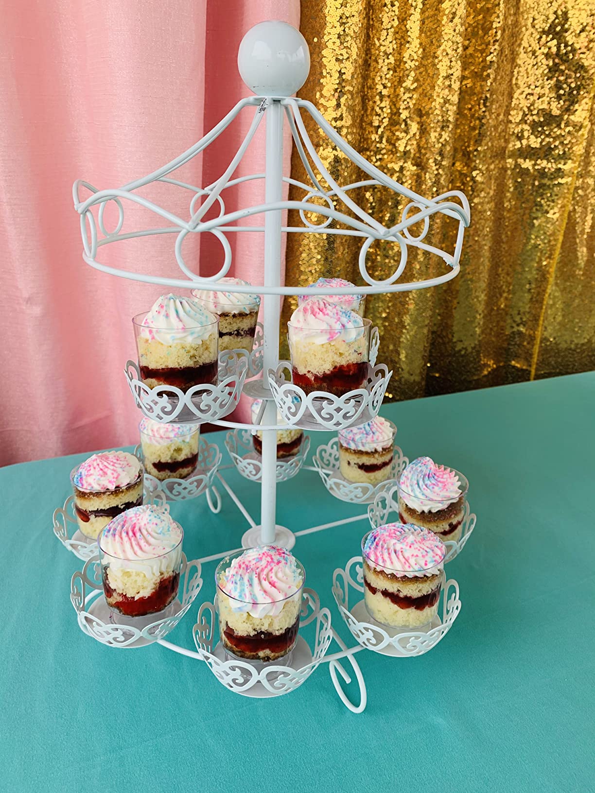 Carousel Cupcake Stand White 2-Tier Metal Carousel Cupcake Holder Display for Cupcakes Holiday Birthday Wedding Party Decor