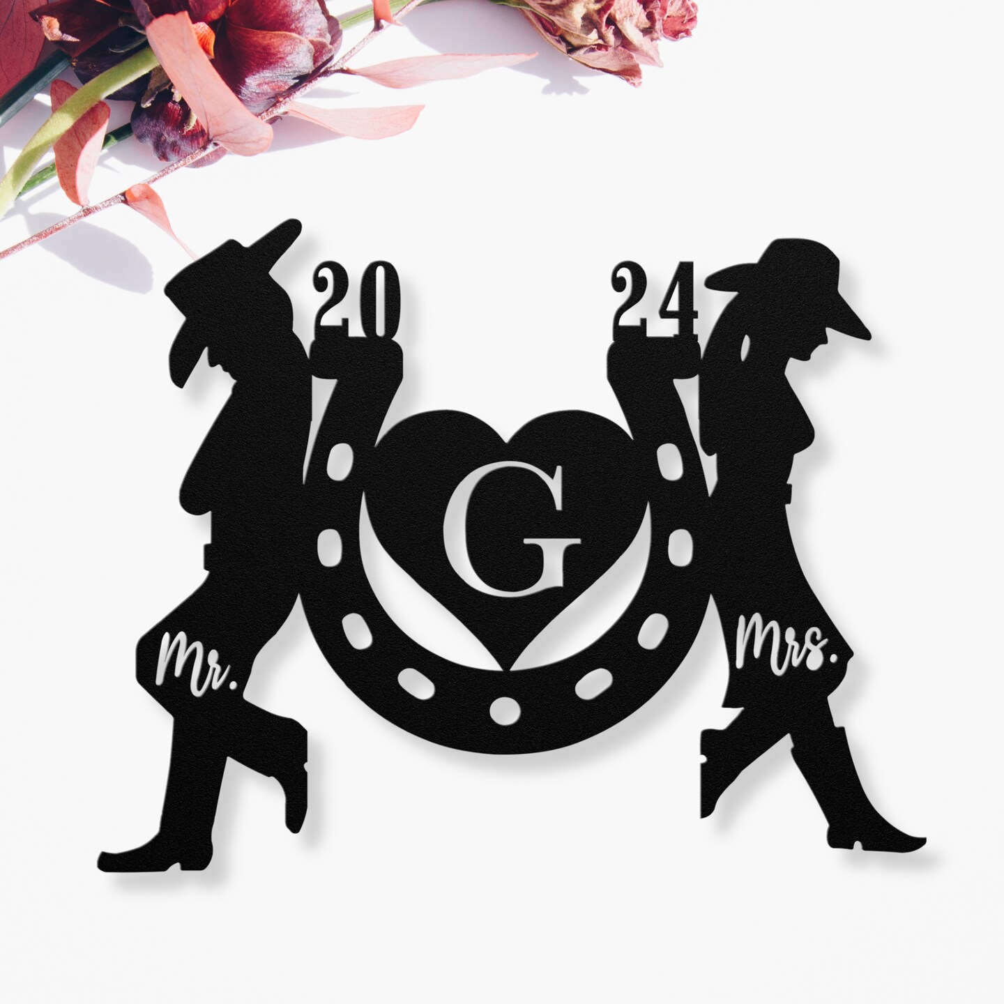 Mr & Mrs Cake Topper With Cat & Dog Silhouette - Silver Glitter Wedding, Anniversary, Bridal Shower Decoration
