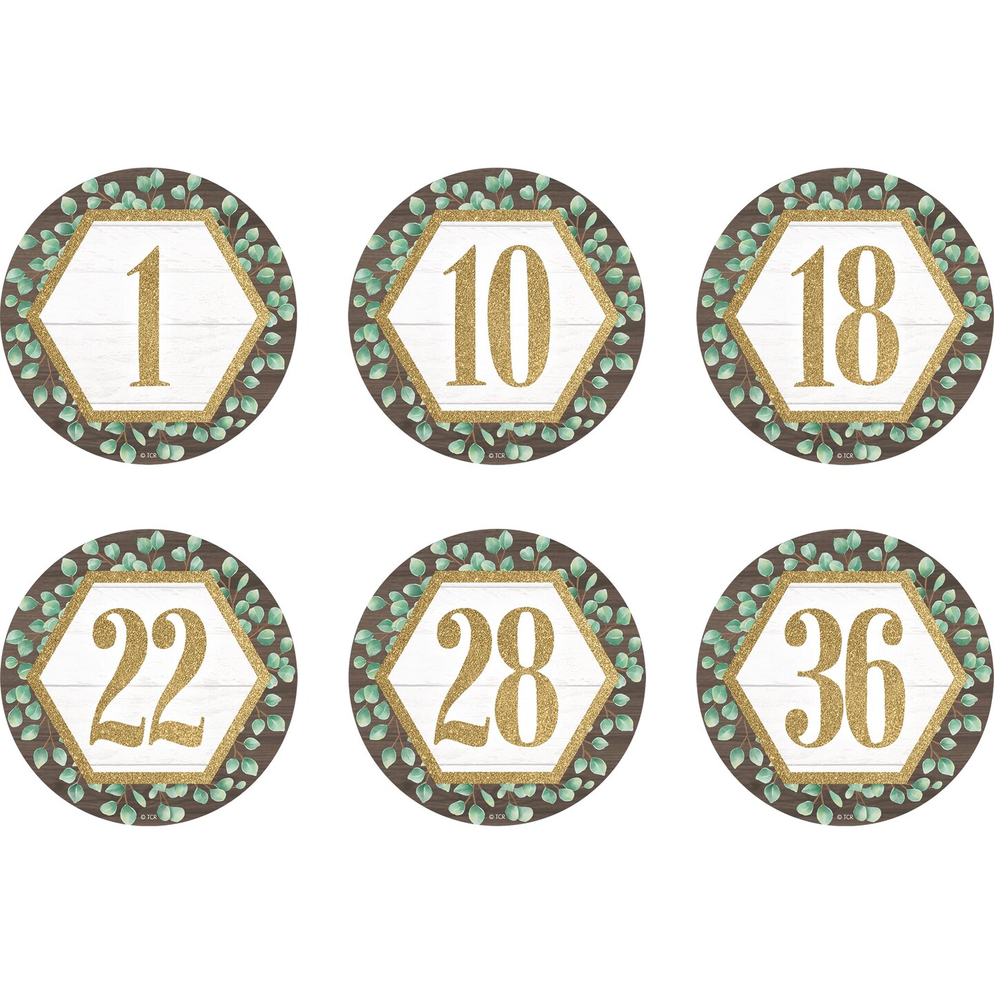 Spot On Floor Markers Eucalyptus Numbers 1-36, 4&#x22;, Pack of 36