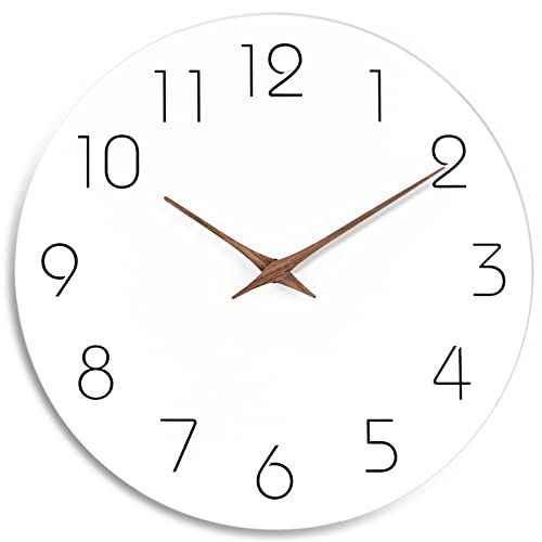 Wall Clock 10 Inch Silent Non Ticking Wood Wall Clocks Battery Operated - Wooden White Modern Office Simple Minimalist Clock Decorative for Kitchen,Home,Bathroom,Living Room(10&#x22; White)