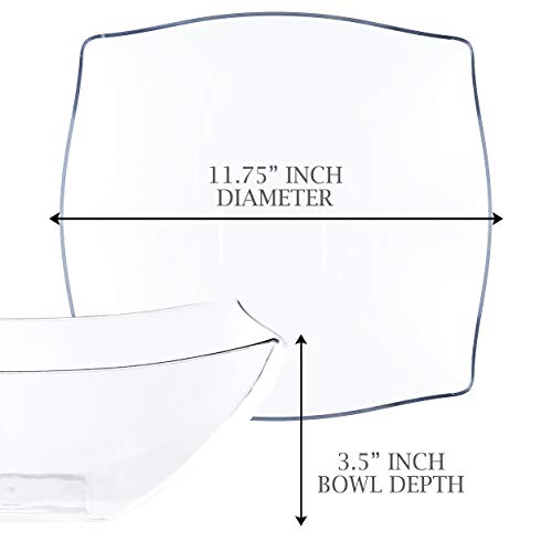 4 Pieces Disposable 128 ounce Square Serving Bowls, Party Snack or Salad Bowl, Extra Large Plastic Crystal Clear