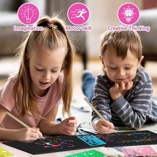Scratch Paper Art Set for Kids, 2 Pack Scratch Off Art Notebook Crafts Valentines Day Gift for Kids Ages 3-12 Girls Boys Birthday Easter Christmas Party Games DIY Favor Activity
