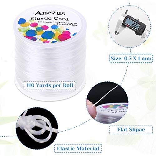 Stretchy String for Bracelets, Anezus Elastic String Jewelry Bead Cord with 2 Pieces Large Eye Beading Needles for Seed Beads, Pony Beads, Bracelets and Jewelry Making White