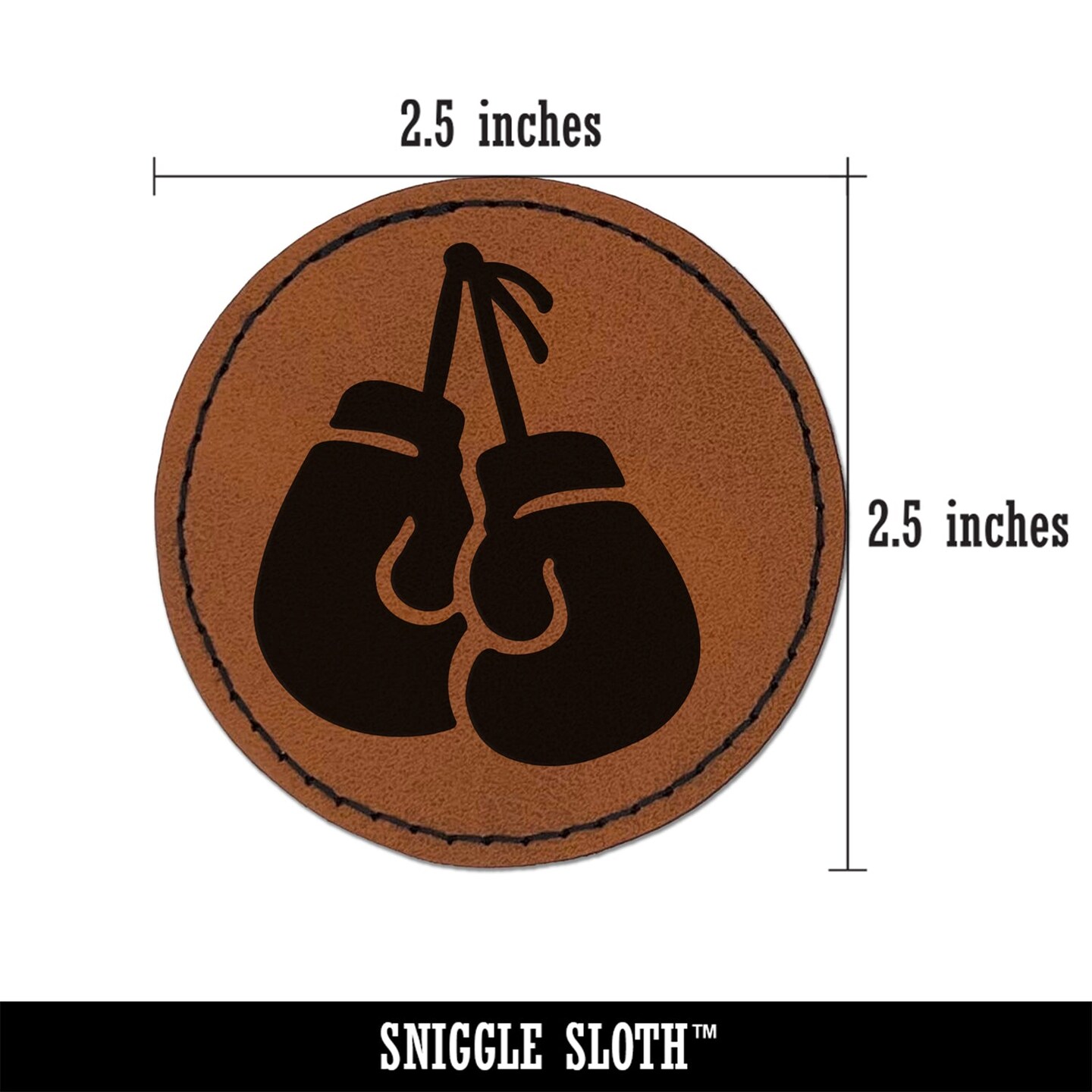 Pair of Boxing Gloves Hanging Round Iron-On Engraved Faux Leather Patch Applique - 2.5&#x22;