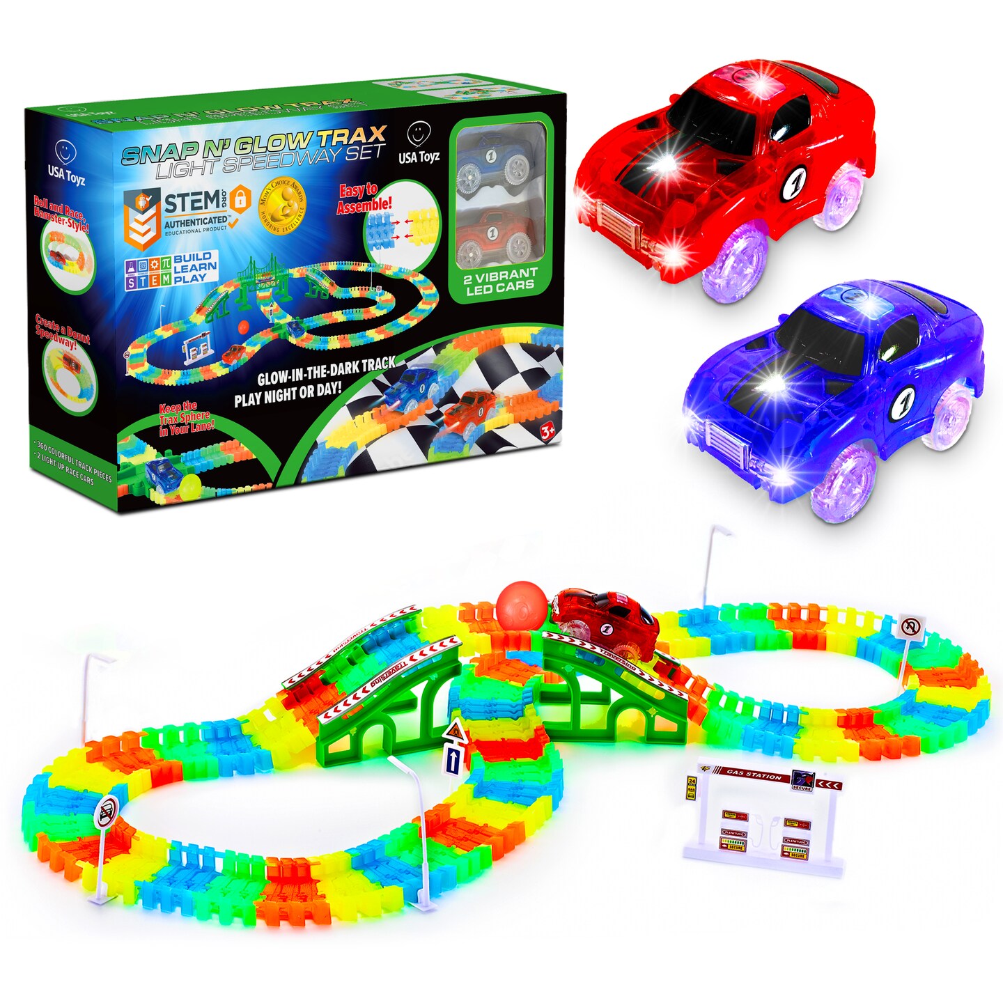 thumbnail image 2 of Race Track Car Toy,2 Electric Racing Cars&4 Large Construction Vehicles.Road Race Playset Gifts For Boys Girls Kids Birthday Children's Day 2 of 13