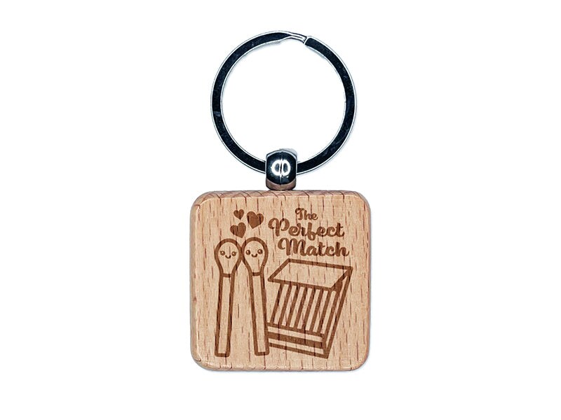The Perfect Match Matches in Love Valentine&#x27;s Day Engraved Wood Square Keychain Tag Charm
