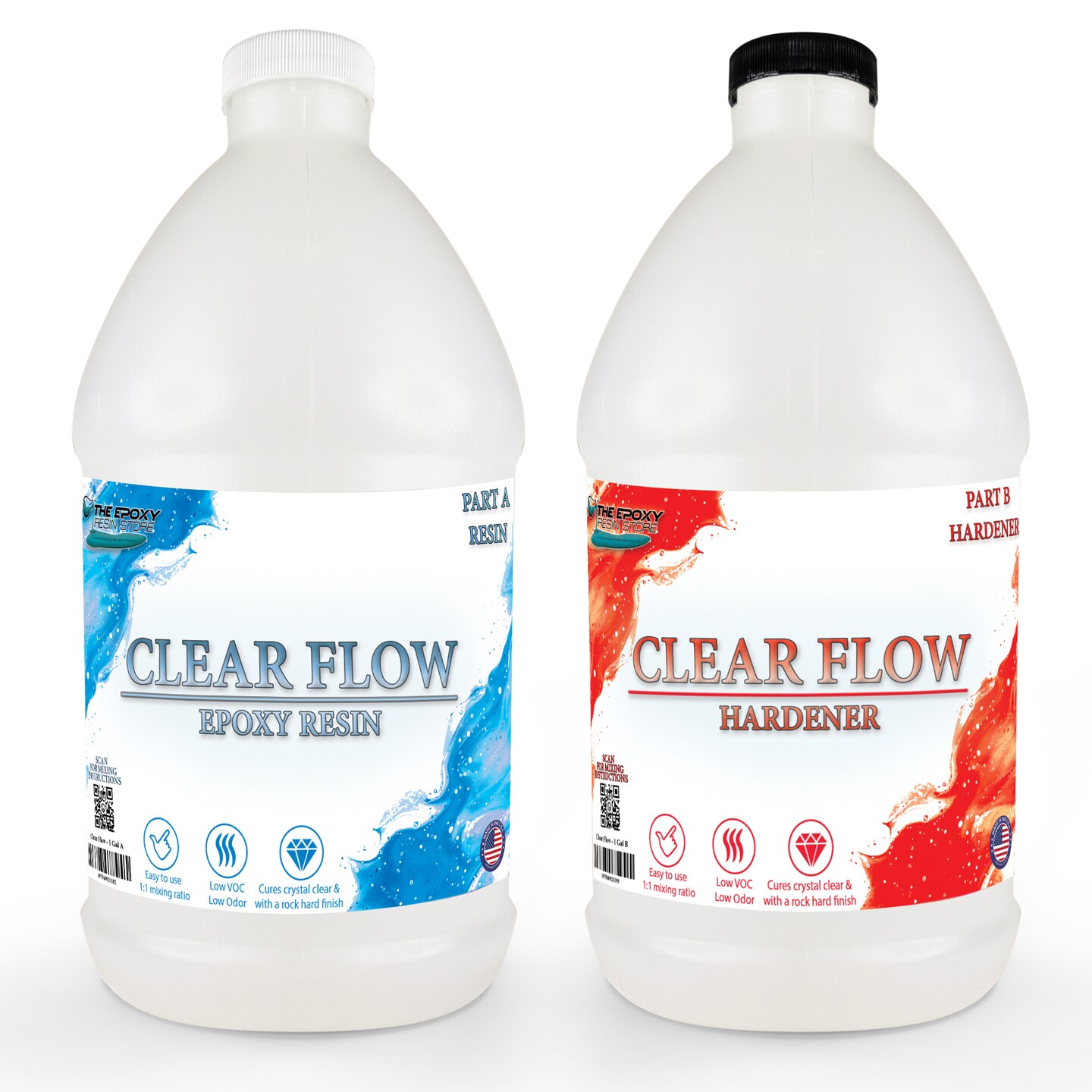 Clear flow epoxy resin, 2 part, resin, low odor, easy to use, (1-1) mixing