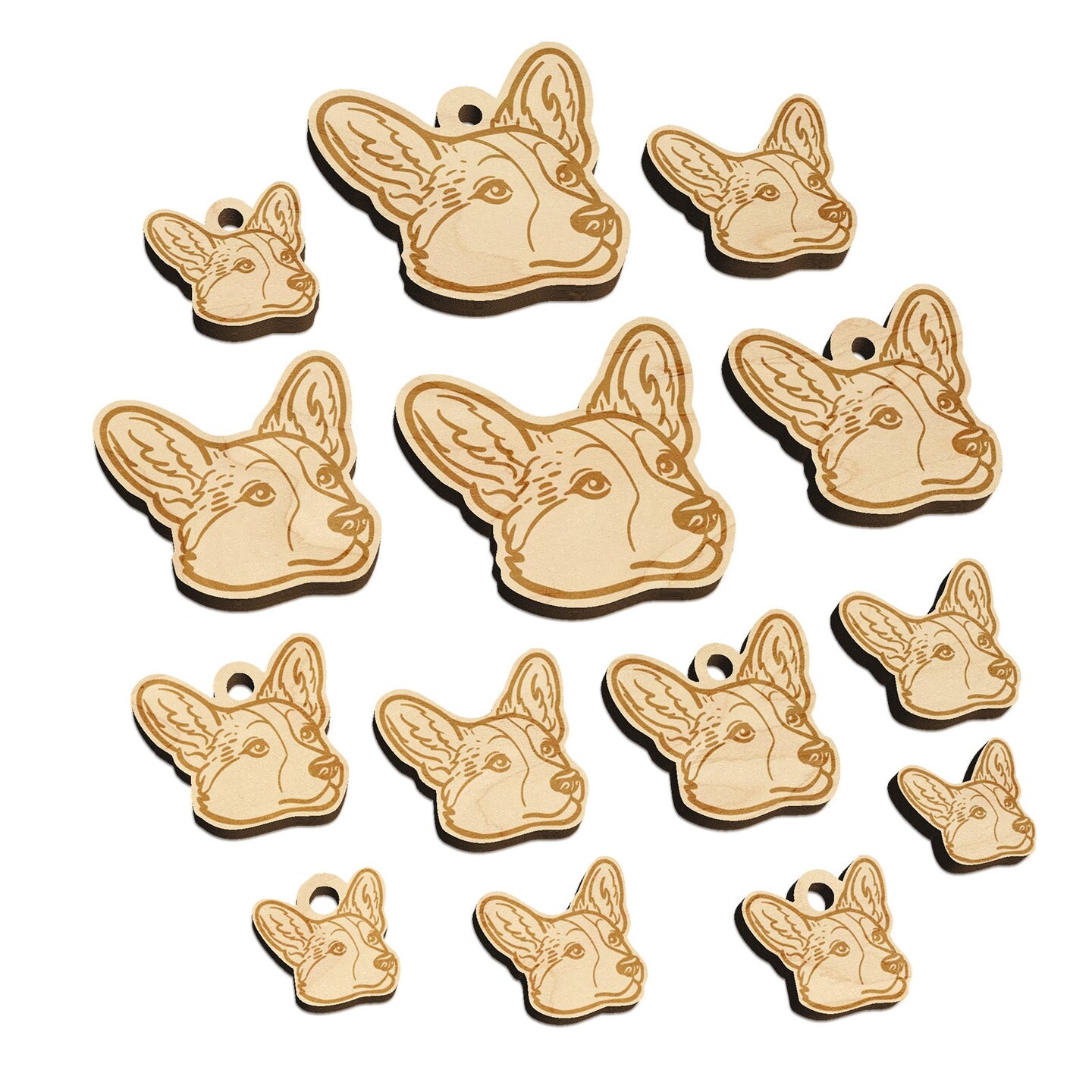 Cardigan Welsh Corgi Head Mini Wood Shape Charms Jewelry DIY Craft