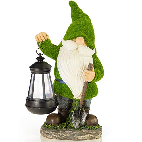 Earnest Flocked Garden Gnome with Lantern Solar Powered LED Outdoor Decor Light Great Addition for Your Garden Solar Powered Light Garden Gnome Christmas Decorations Gifts