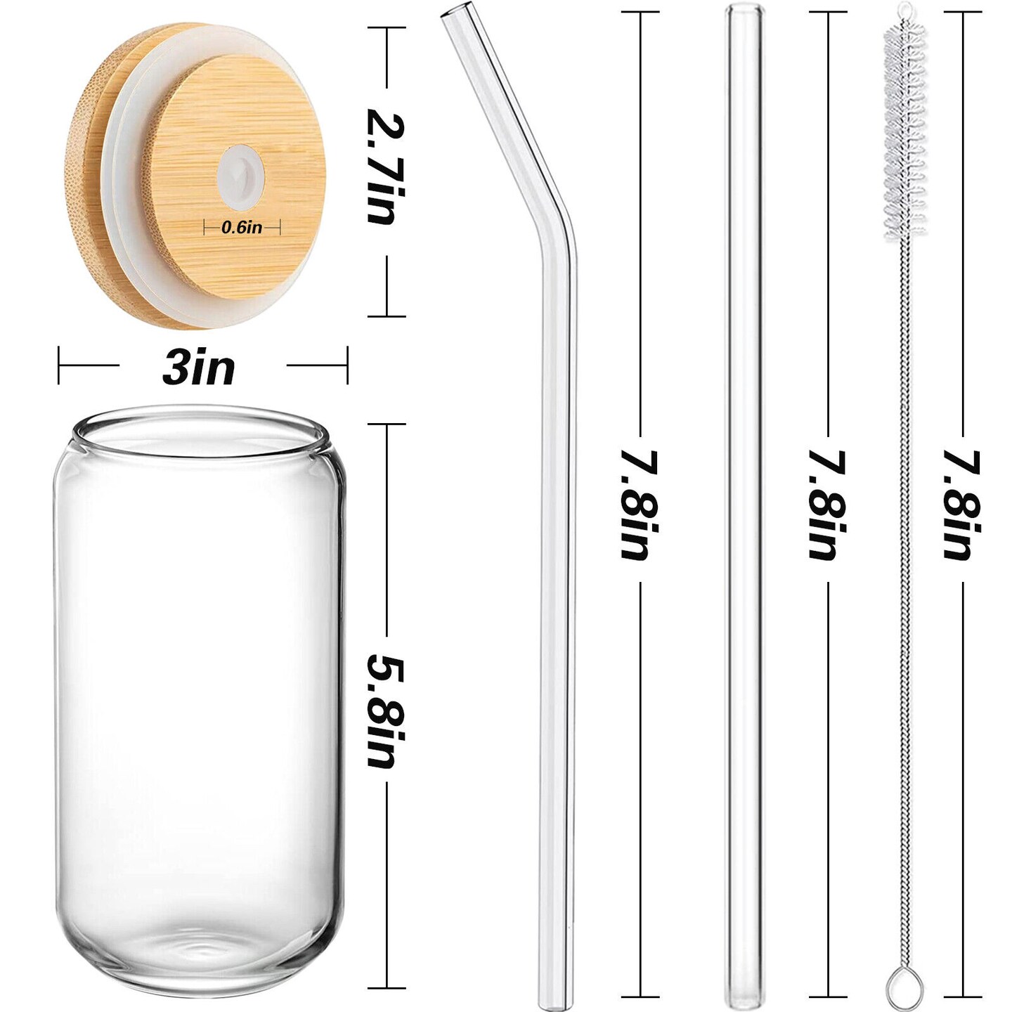 Durable Drinking Glasses with Bamboo Lids and Straws Set of 6