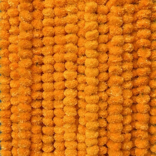 5 Pieces - 5 feet Marigold Garland |Indian/American Wedding Party Mantle Decoration, Faux Garlands Wedding Garland, Diwali Decoration, Spring Bush Floral! (Orange)