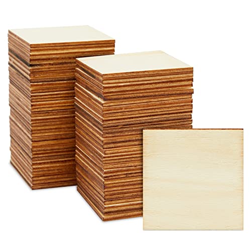 60 Pieces 2x2 Wood Squares for DIY Crafts, Unfinished Wooden Cutout Tiles for Painting