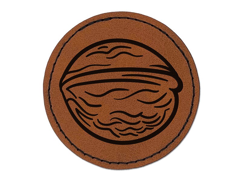 Walnut Drawing Round Iron-On Engraved Faux Leather Patch Applique - 2.5&#x22;