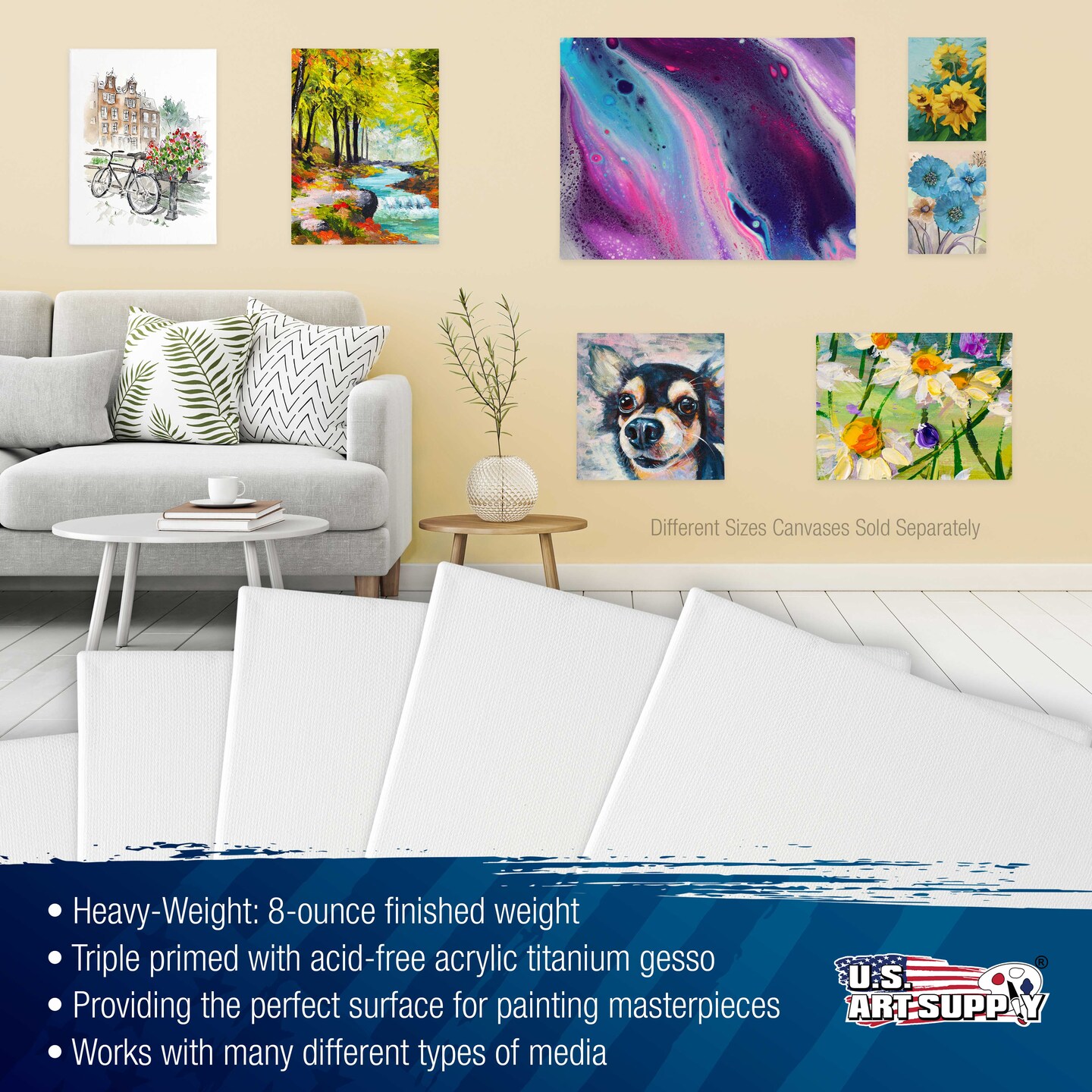 5 x 7 inch Stretched Canvas Super Value 10-Pack - Triple Primed  Professional Artist Quality White Blank 5/8 Profile, 100% Cotton,  Heavy-Weight Gesso