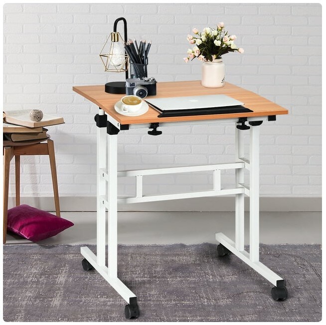 2 in 1 Mobile Standing Desk with Height Adjustable Sit-Stand Workstation, Stand-Up Desk
