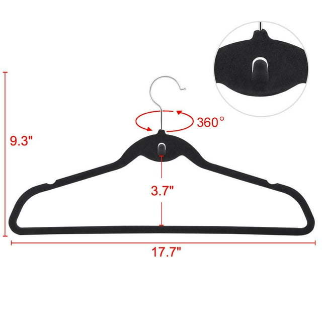 Non Slip Velvet Clothing Hangers, 100 Pack, Black