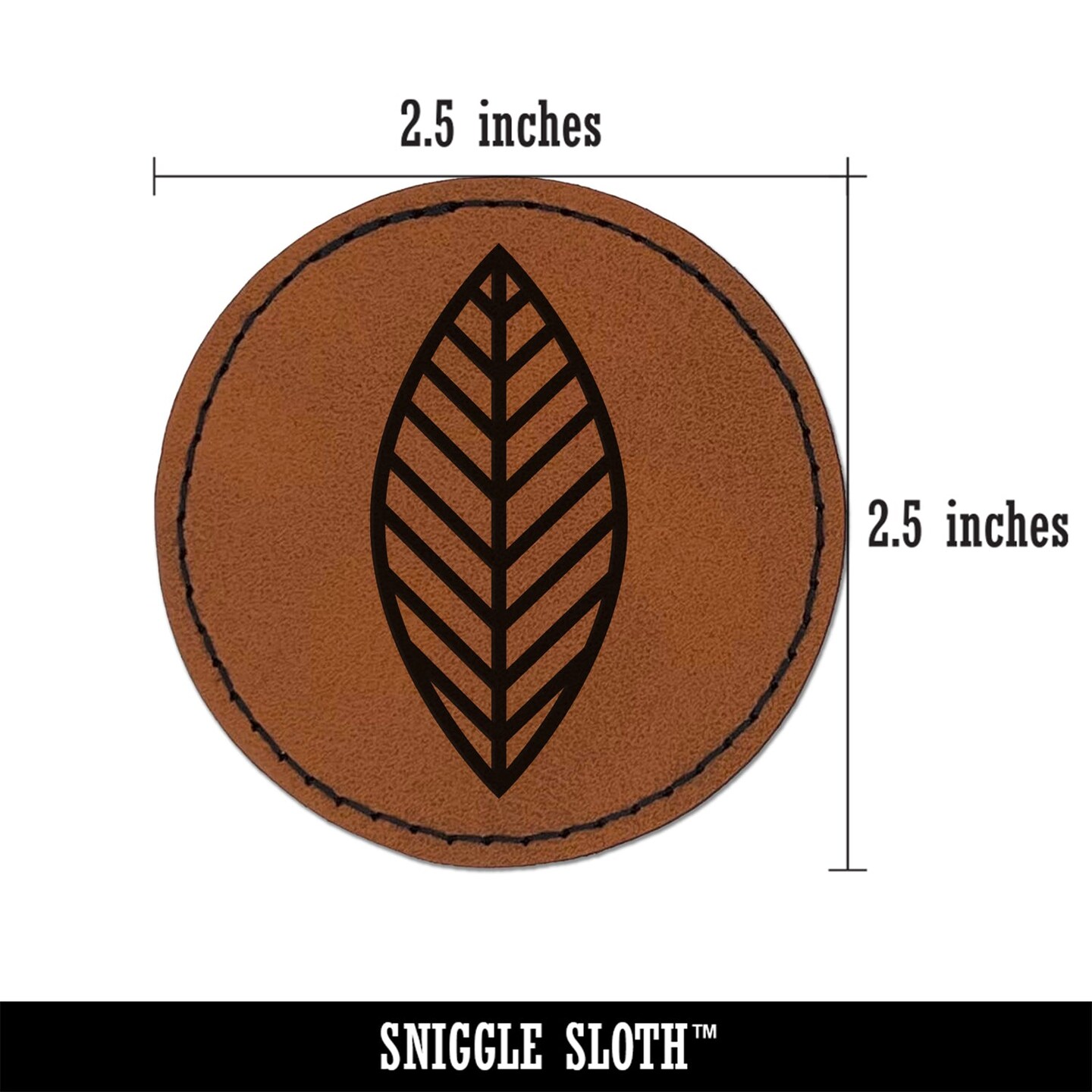 Cute Leaf Round Iron-On Engraved Faux Leather Patch Applique - 2.5&#x22;