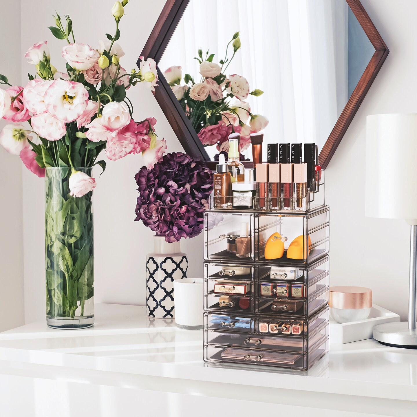 Sorbus X-Large Acrylic Makeup and Jewelry Organizer Case - 4 Piece Set (12 Drawers)