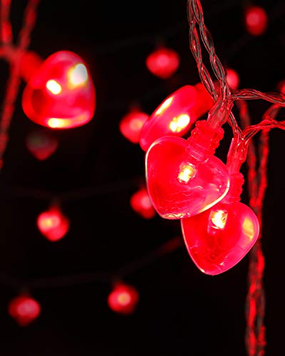 14.5ft 40 LED Valentines Day Decorations String Lights, Heart Shape Hanging Garland Valentines Day Decor for Indoor Outdoor Home Room Party Wedding