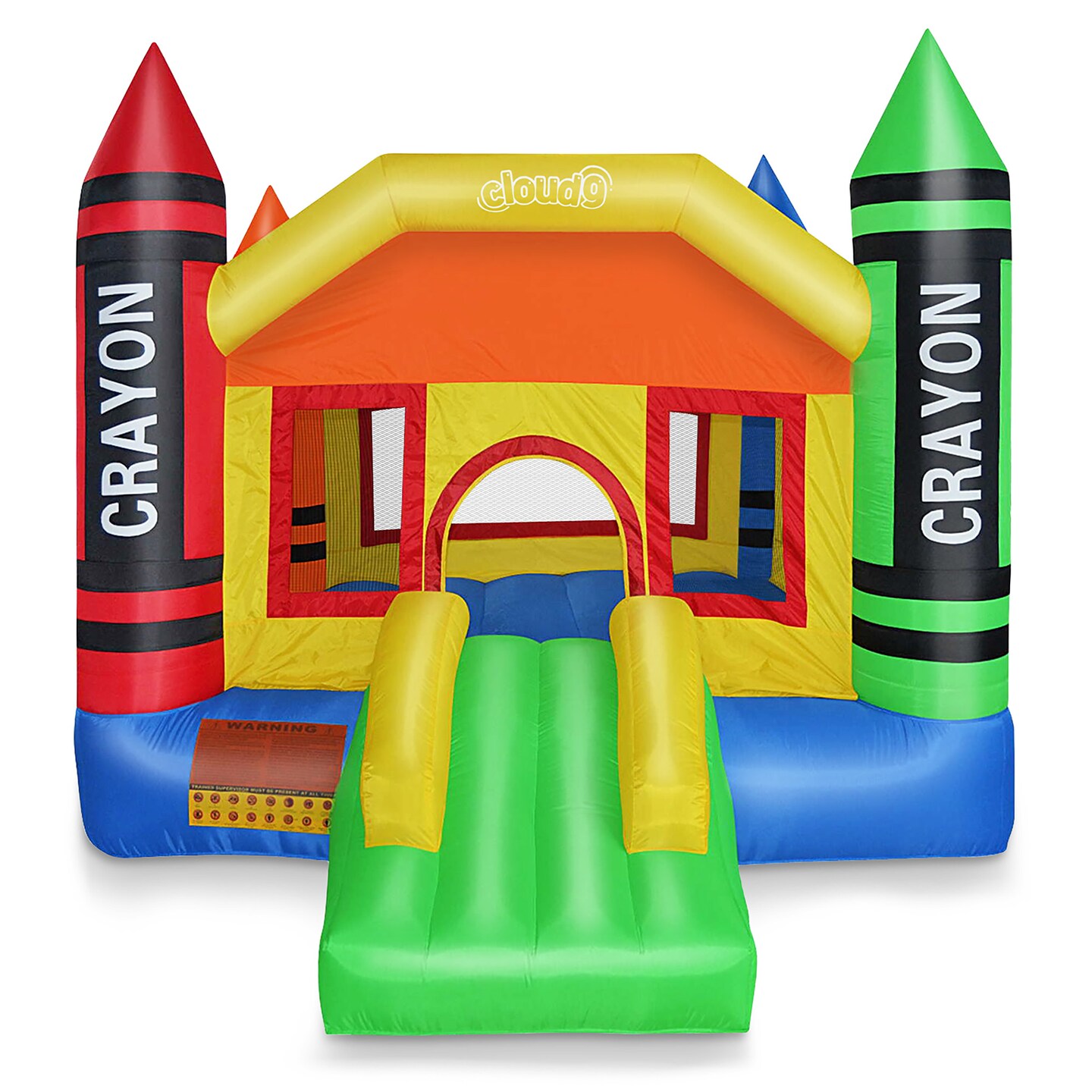 Cloud 9 Mini Crayon Bounce House with Blower - Inflatable Bouncer for Kids with Fun Slide