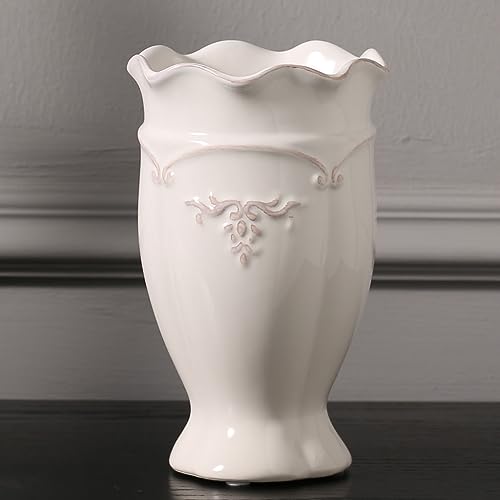 Ceramic Vases-Flower vase for centerpirces, Modern Farmhouse Home Decor Vase, Handmade White vase for Home Decoration/Entryway/Mantel/Bookshelf-Wavy Texture vase Mouth(Small)