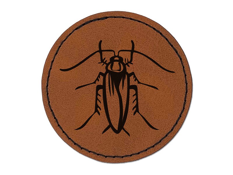 Cockroach Bug Insect Vermin Round Iron-On Engraved Faux Leather Patch Applique - 2.5"