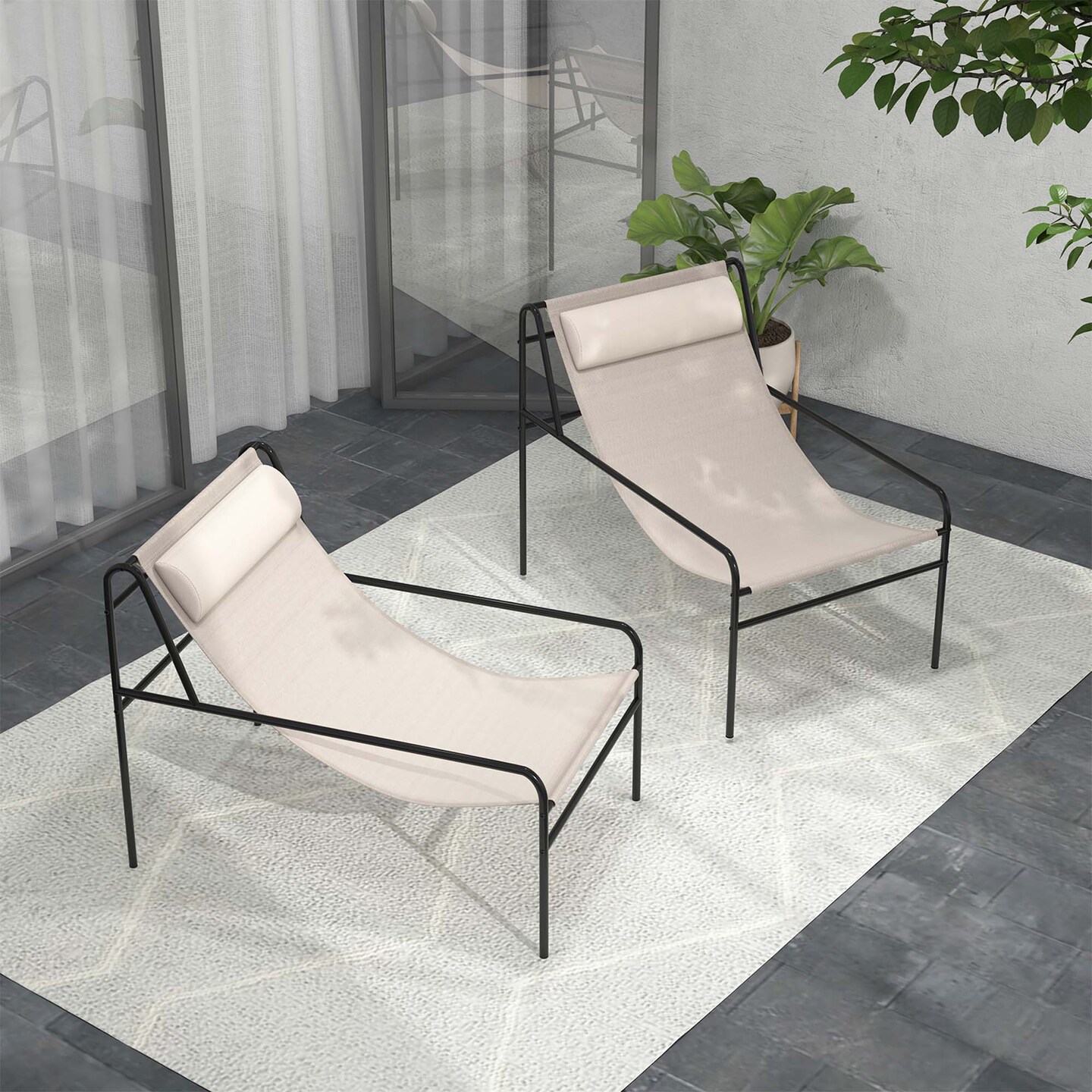 Costway Patio Sling Lounge Chair with Removable Headrest Pillow Breathable Seat Balcony