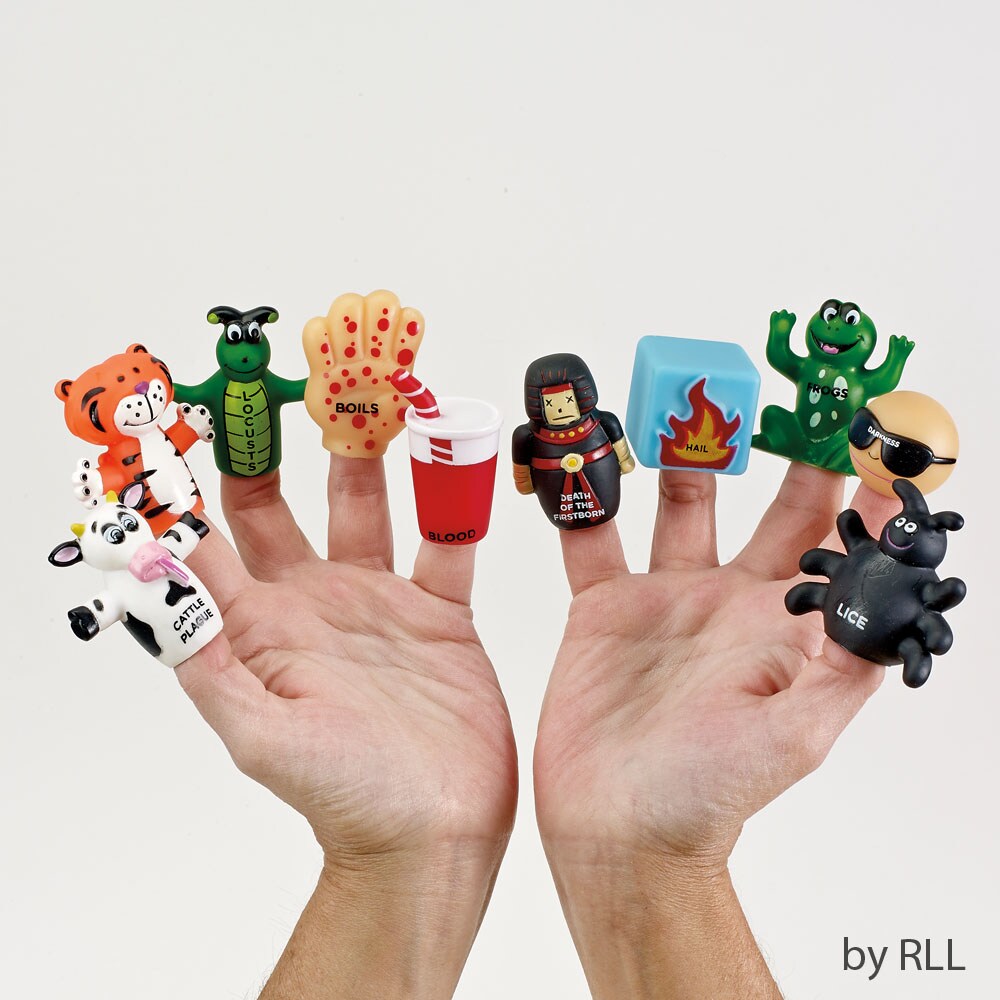 Rite Lite Set of 10 Black and Green Plague Vinyl Finger Passover Puppets 9&#x22;