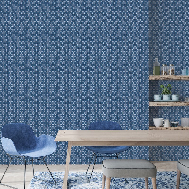 Tempaper Hexagon Tile Peel and Stick Wallpaper Metallic Sapphire