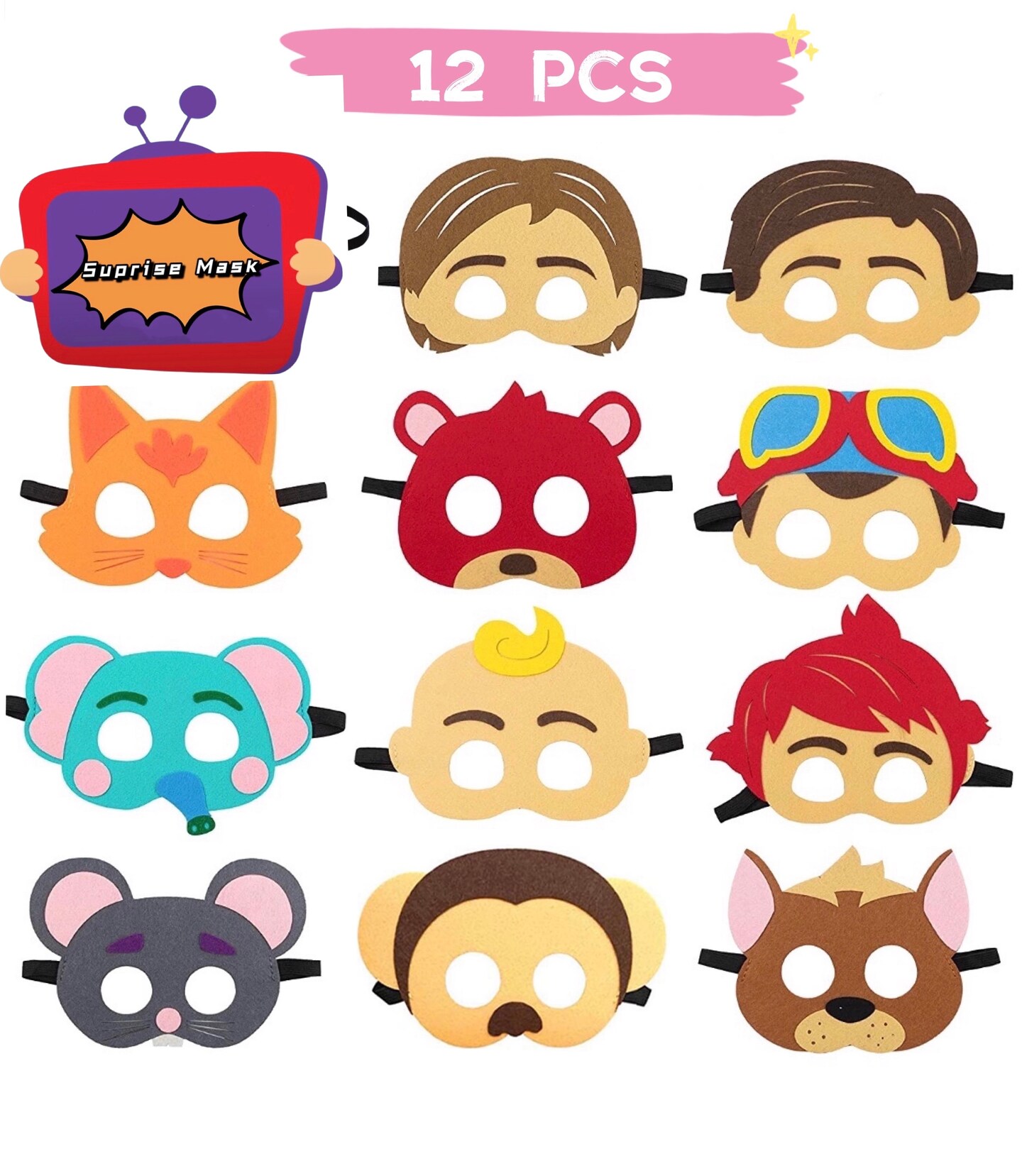 12PCS PartyPack Animal Melon Theme Party Felt Masks,Melon Birthday Party Favors,Birthday