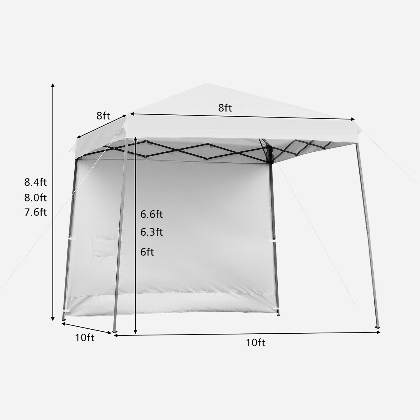 10 x 10 Feet Pop Up Tent Slant Leg Canopy with Roll-up Side Wall