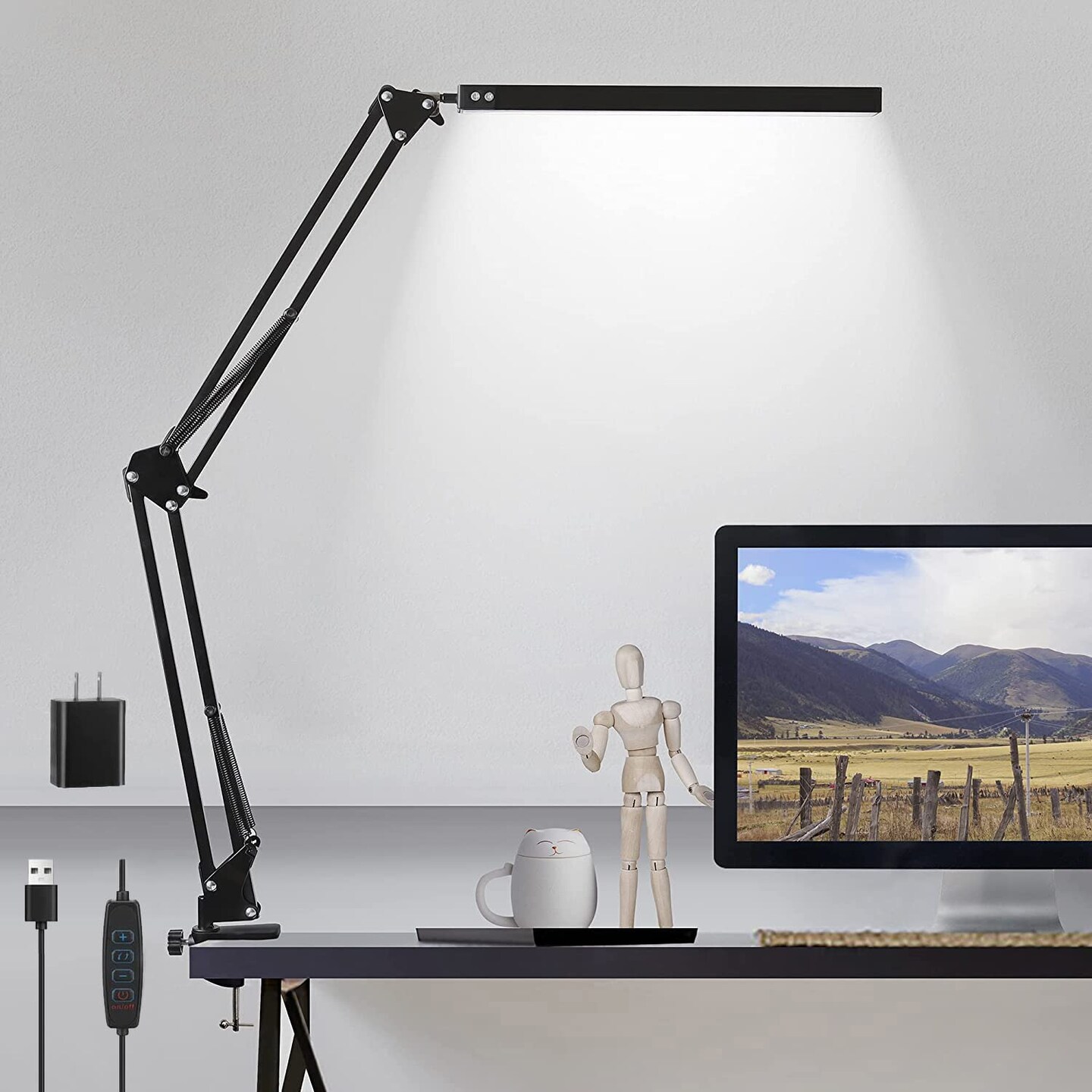 LED Desk Lamp with Clamp, 3 Color Modes Architect Modern Swing Arm Lamp Desk Light, Dimmable Eye-Care Table Light, Memory Function, Task, Study, Reading, Work, Craft, Sewing, Drafting, Home Office 10W