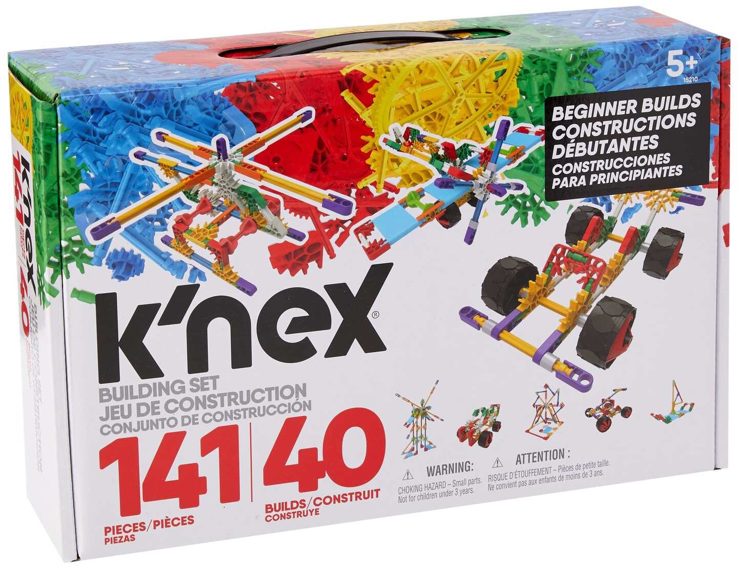 K&#x27;nex Beginner 40 Model Building Set - 141 Parts - Ages 5 &#x26; Up - Creative Building Toy, Multi, 141 K&#x27;NEX Parts and Pieces,Includes Instruction Booklet