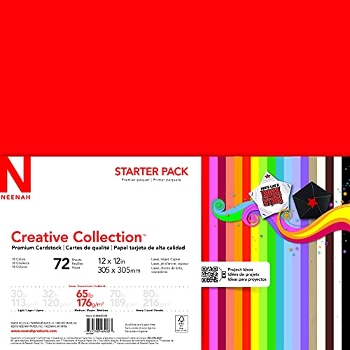 72 Sheets Creative Collection Starter Kit Cardstock, 12" x 12", 65 lb/176 gsm 18-Color Assortment