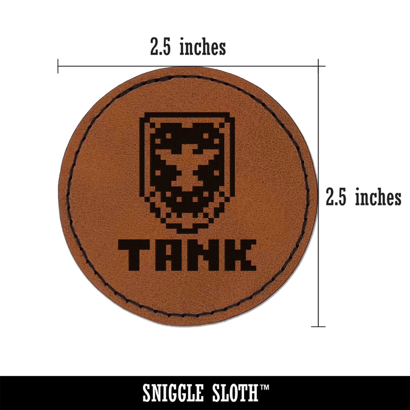 Pixel RPG Tank Warrior Shield Round Iron-On Engraved Faux Leather Patch Applique - 2.5&#x22;