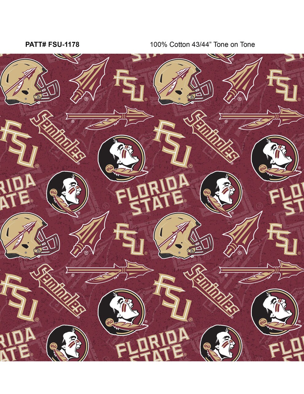 Sykel Enterprises-Florida State University Cotton Fabric-FSU Seminoles Tone On Tone Cotton Quilting Fabric