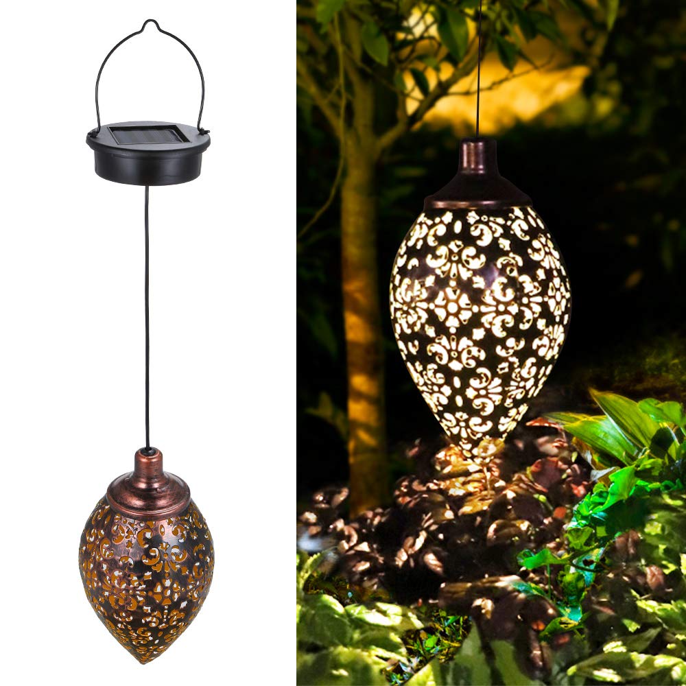 1 Pack Hanging Solar Lights, Solar Lantern LED Moroccan Garden Lights Metal Lamp Waterproof for Outdoor, Patio, Porch Hanging Decor
