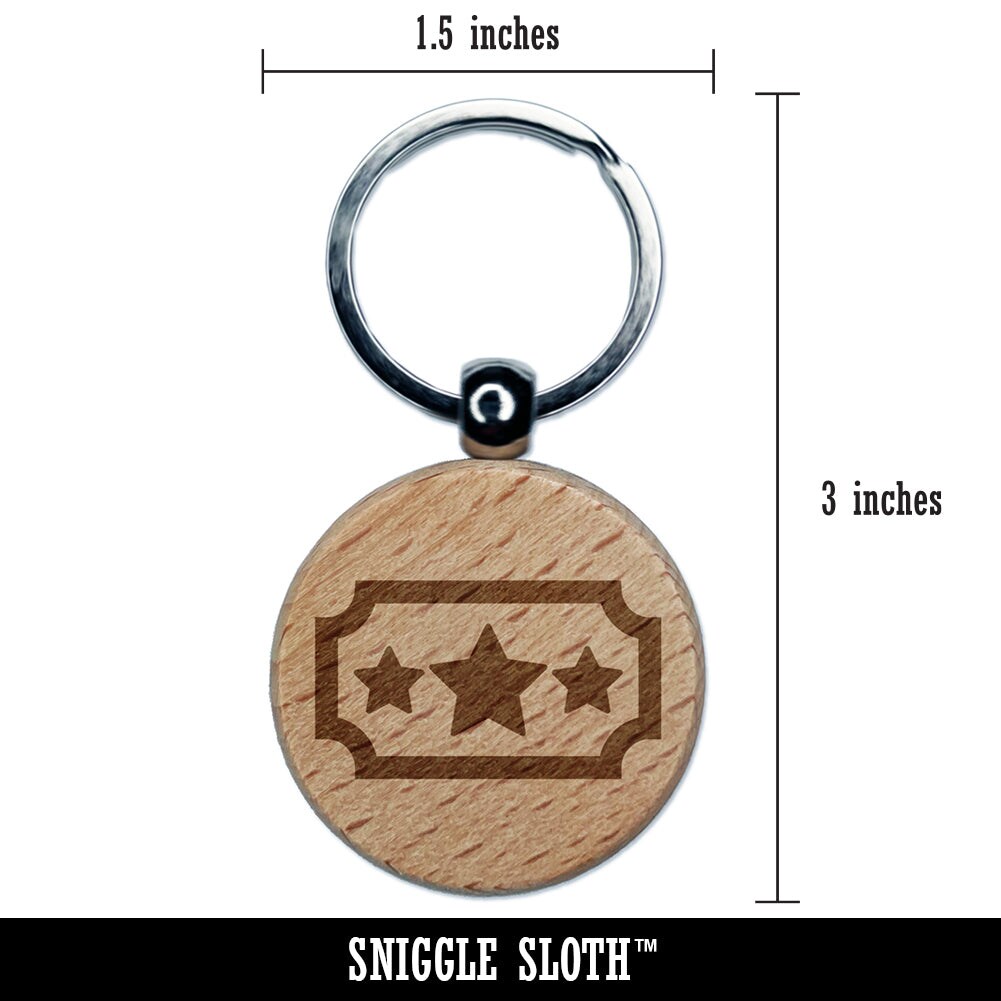 Movie Ticket with Stars Raffle Ticket Solid Engraved Wood Round Keychain Tag Charm