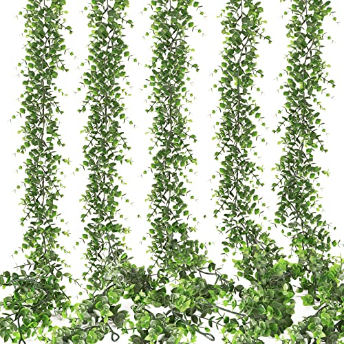 COCOBOO Eucalyptus Garland 5 Pack 30ft Greenery Garland Bulk, Faux Green Garland Fake Hanging Plants for Wedding Table Arch Classroom Wall Decor (Grey Green)